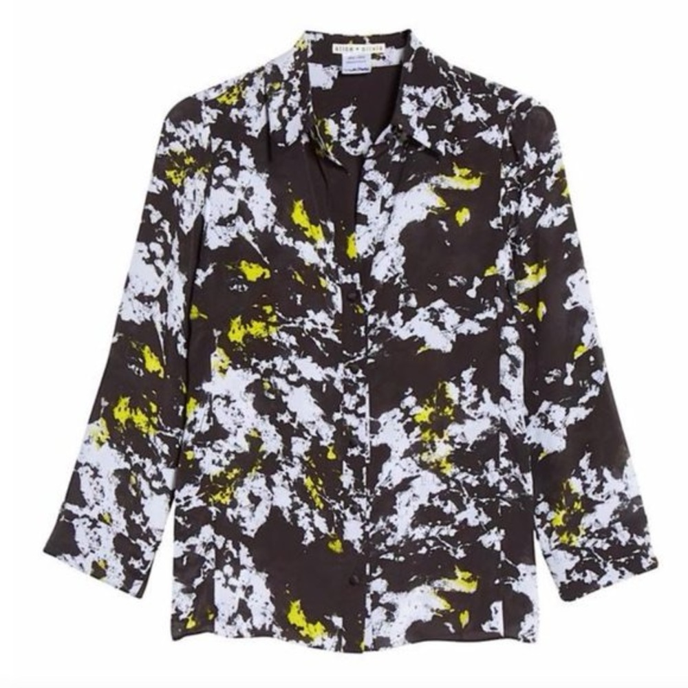 Alice + Olivia Button-down Print Divine Opal Silk Shirt - Picture 5 of 11